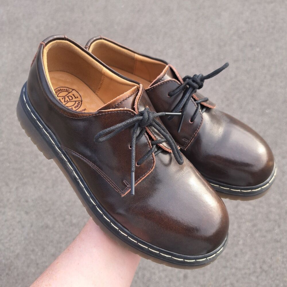 Meizudongli Oxford Shoes Womens 7.5 Brown Leather Hand Made 250 Korean MZDL